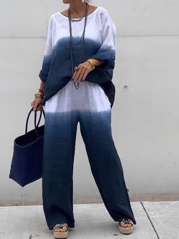 Laurie | Zweiteiliges Damen-Outfit aus Baumwolle und Leinen im Farbverlauf