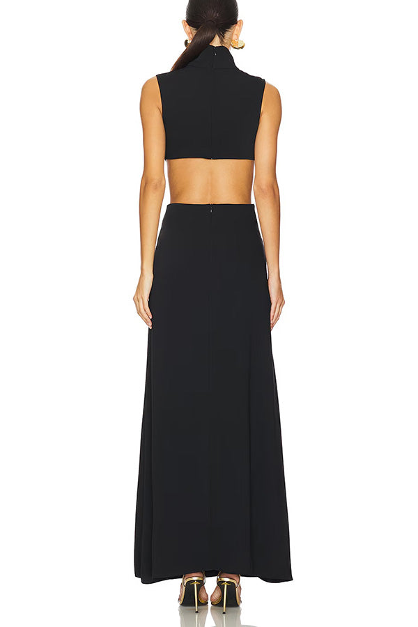 Avery | Maxi-Kleid mit hohem Kragen & Cut-Outs