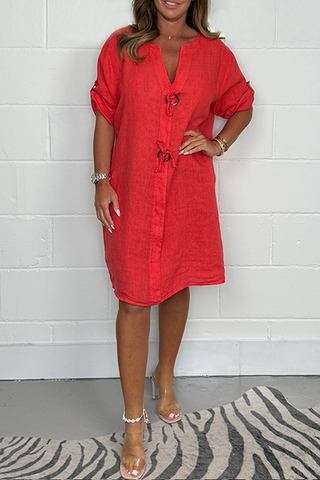 Aleah | Modische Casual Mehrfarbige Baumwoll-Loose-Knopfkleider