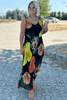 Yuri | Maxi-Chiffonkleid aus Seide mit Blumendruck und U-Ausschnitt