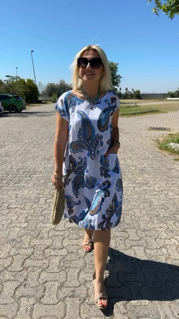 Ava | Bedrucktes Leinenkleid