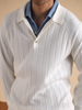 Ribbed Knit Polo Pullover