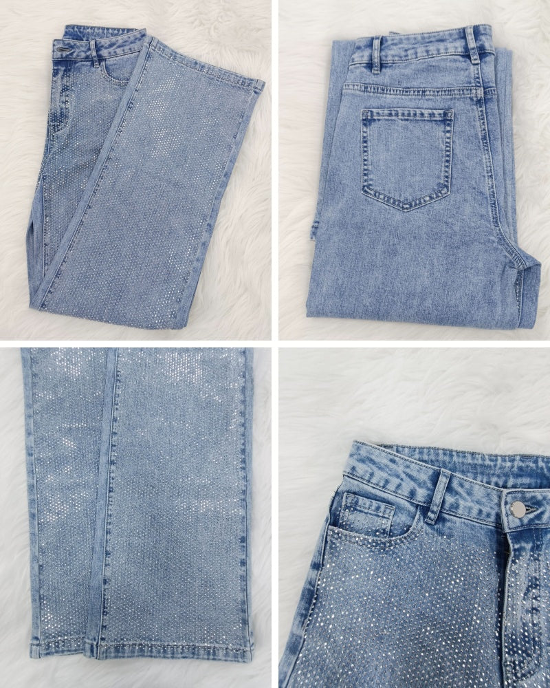 Maxton | Shapshe® Damenmode Vielseitige Wide Leg Jeans mit Strass