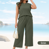 August |  Lässiger Zweiteiler für Damen: Ärmelloses Top & weite Hose