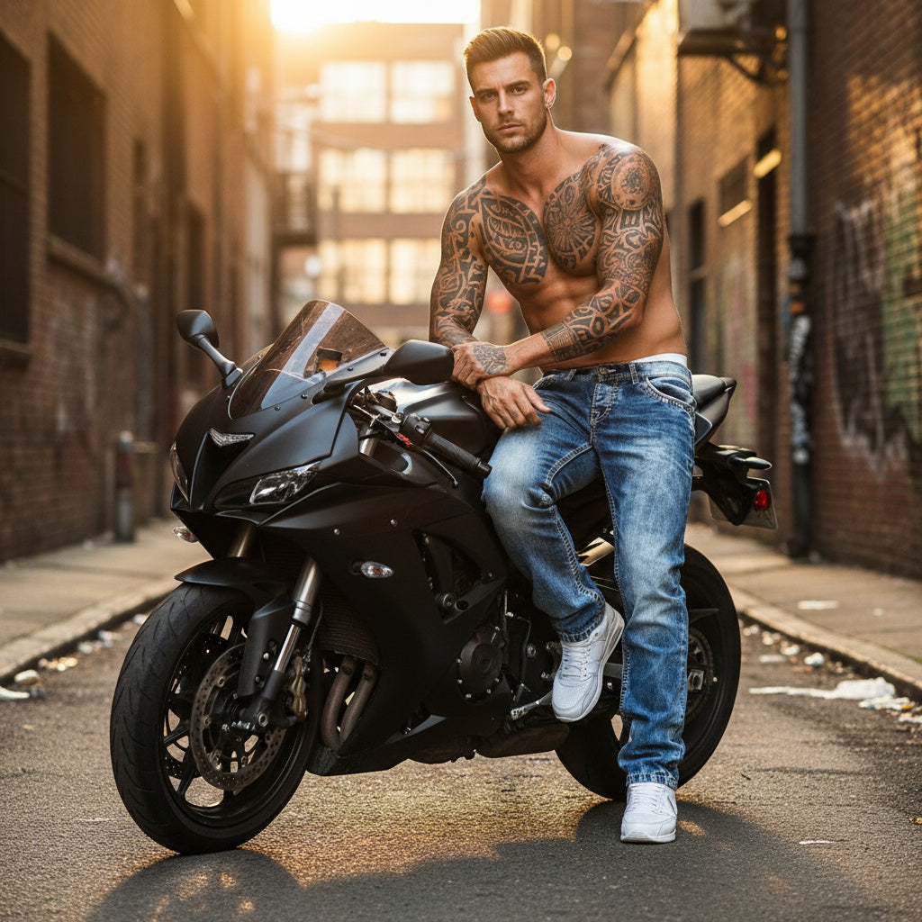 Sebastian | Stylische Biker Jeans Herren - Trendige Motorrad Jeans für kreative Berufe