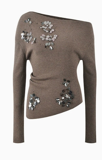Lisa | Asymmetrisches Strickoberteil mit Pailletten
