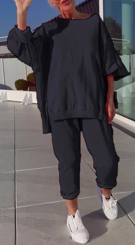 Yara | Loungewear-Set mit Pullover-Top und verkürzter Hose