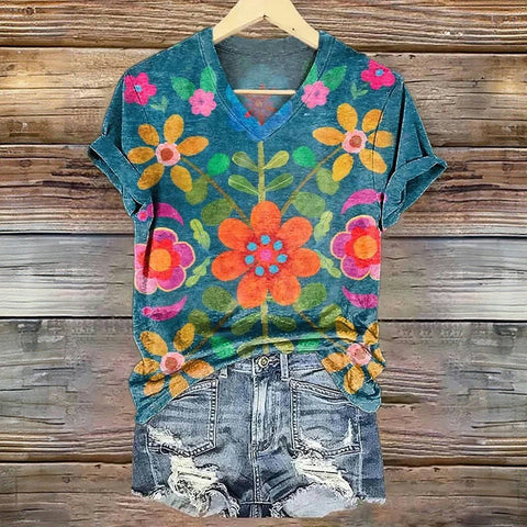 Clarey | T-Shirt mit Vintage-Blumenmuster