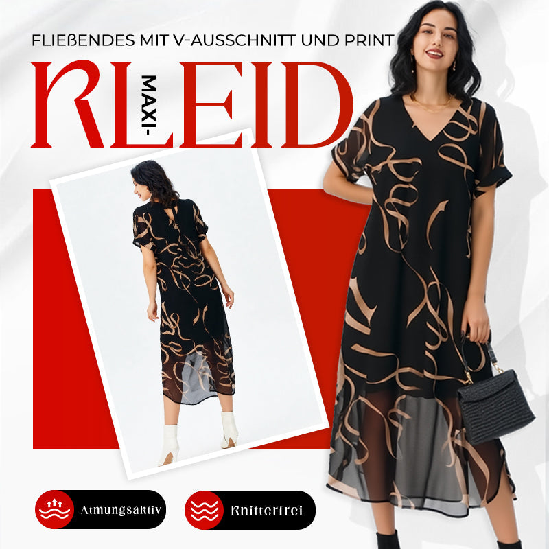 Ronin | Fließendes Maxikleid mit V-Ausschnitt und Print