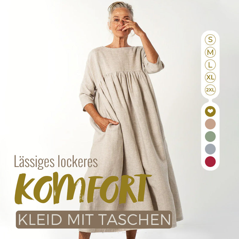 Josie | Lässiges, lockeres, einfarbiges Damenkleid mit Rundhalsausschnitt