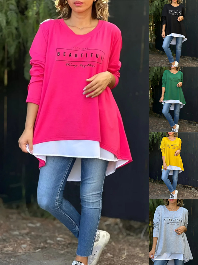 Korah | Zweiteiliges langärmeliges T-Shirt mit aufgedrucktem Schriftzug