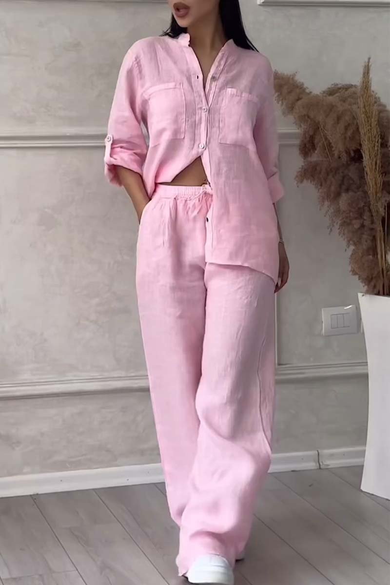 Alicia | Zweiteiliges Hosen-Set in uni aus Baumwolle und Leinen