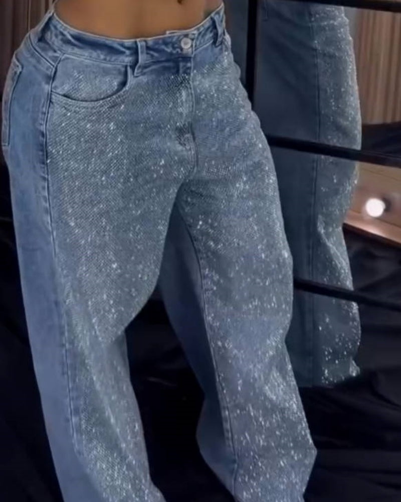 Maxton | Shapshe® Damenmode Vielseitige Wide Leg Jeans mit Strass