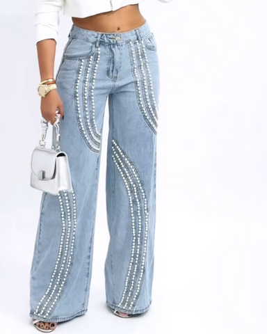 Jeans mit Ornamentbesatz und geradem Bein (Vorverkauf)