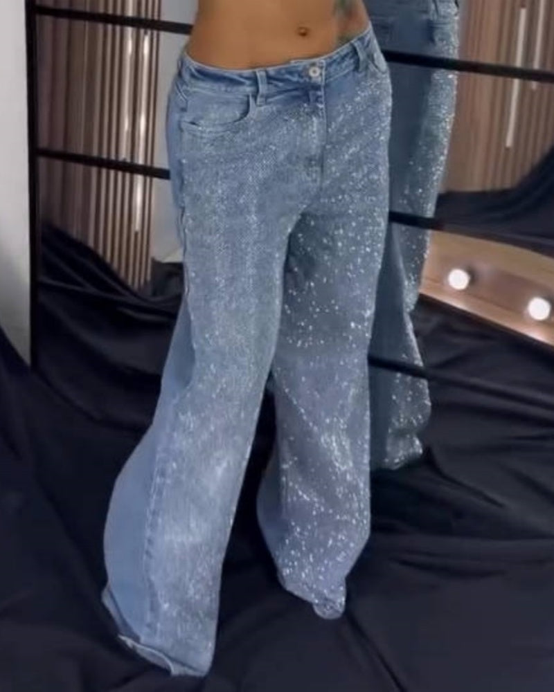 Maxton | Shapshe® Damenmode Vielseitige Wide Leg Jeans mit Strass