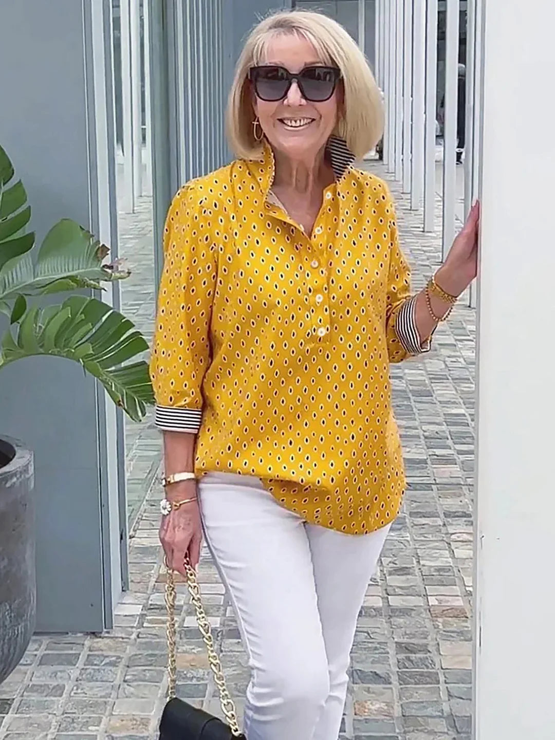 Grant | Bluse mit Stehkragen und bedruckten Ärmeln