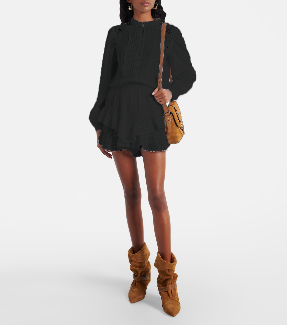 Shelda | Spitzenbesetztes weißes Hemd- und Rockhosen-Set