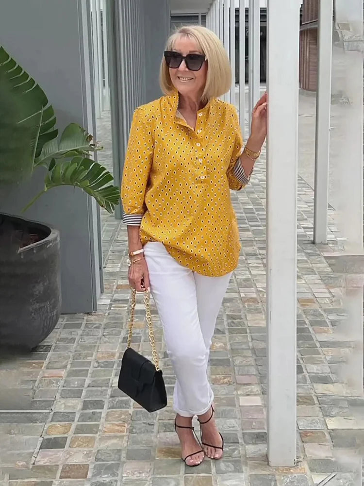 Grant | Bluse mit Stehkragen und bedruckten Ärmeln