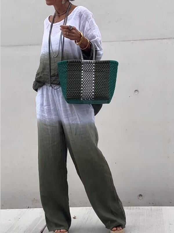 Laurie | Zweiteiliges Damen-Outfit aus Baumwolle und Leinen im Farbverlauf