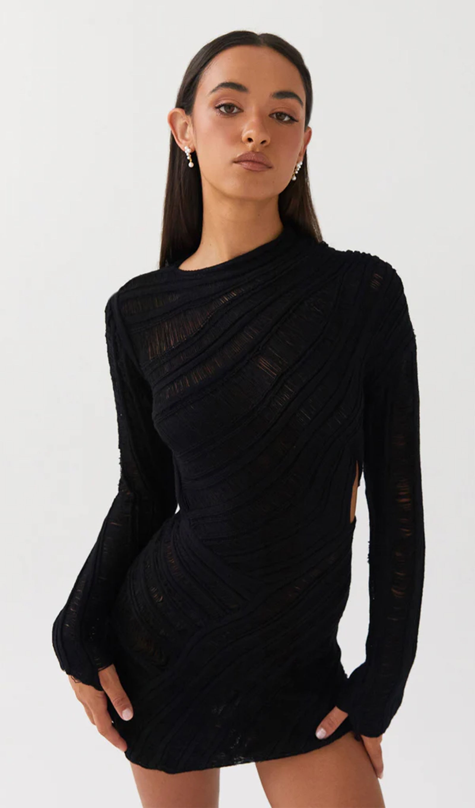 Wayne | Damen Minikleid Cut-Out mit Strukturdesign