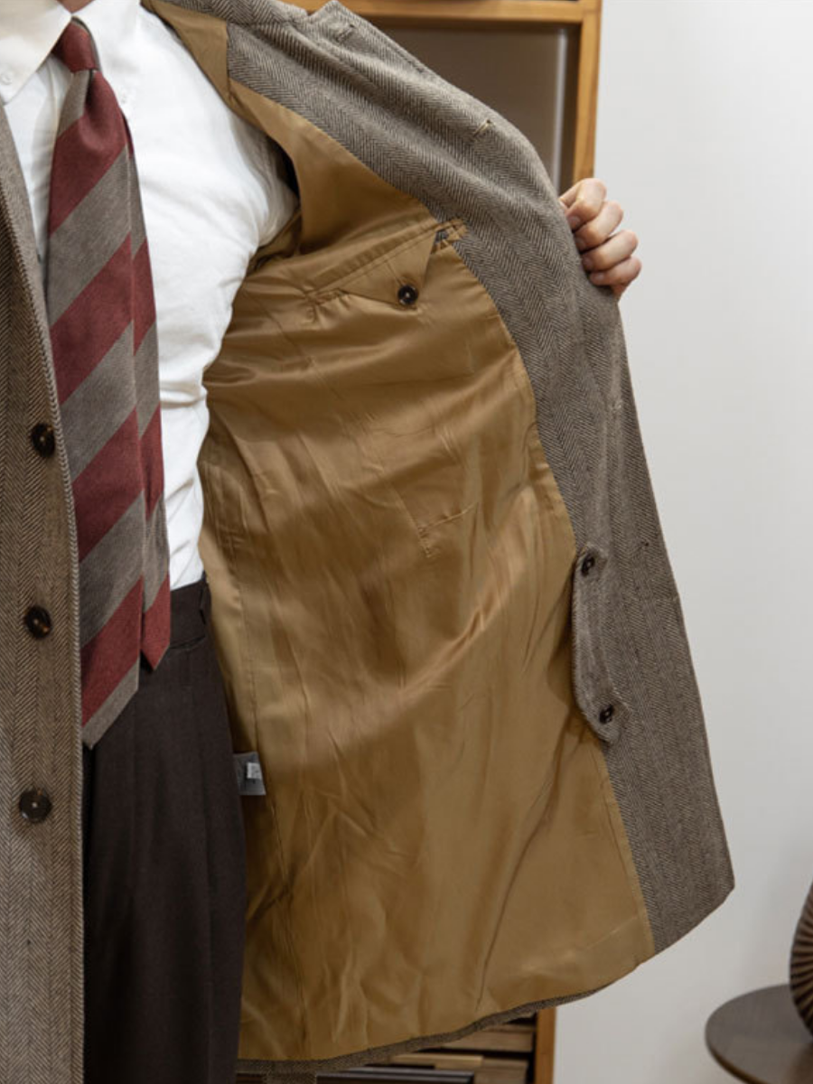 Herringbone Balmacaan Wollmantel