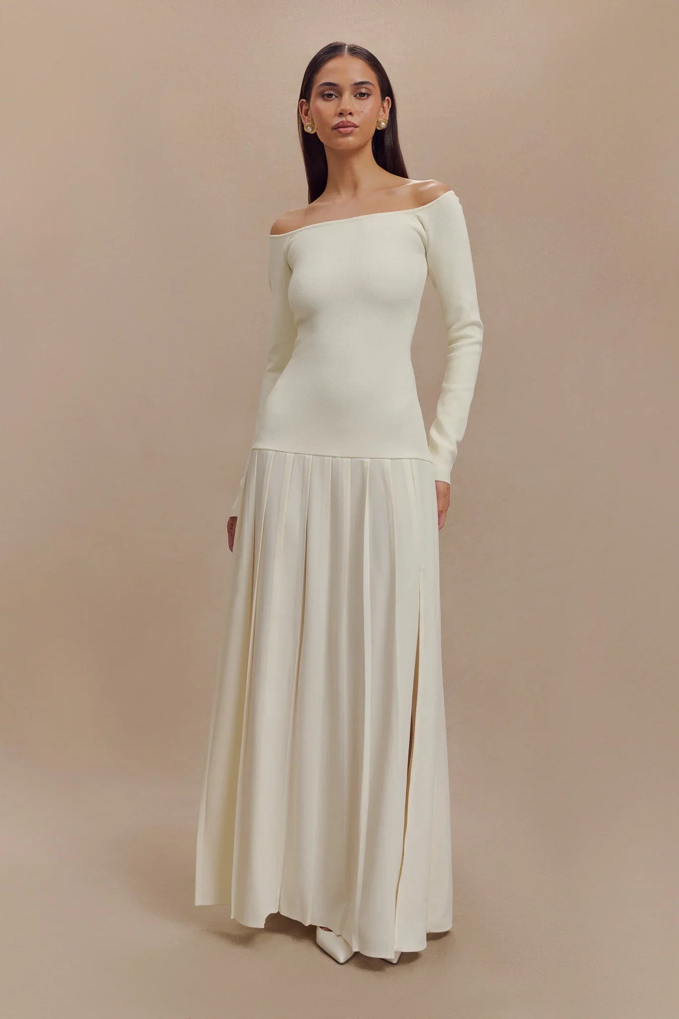 Mila | Off-Shoulder Strick-Maxikleid