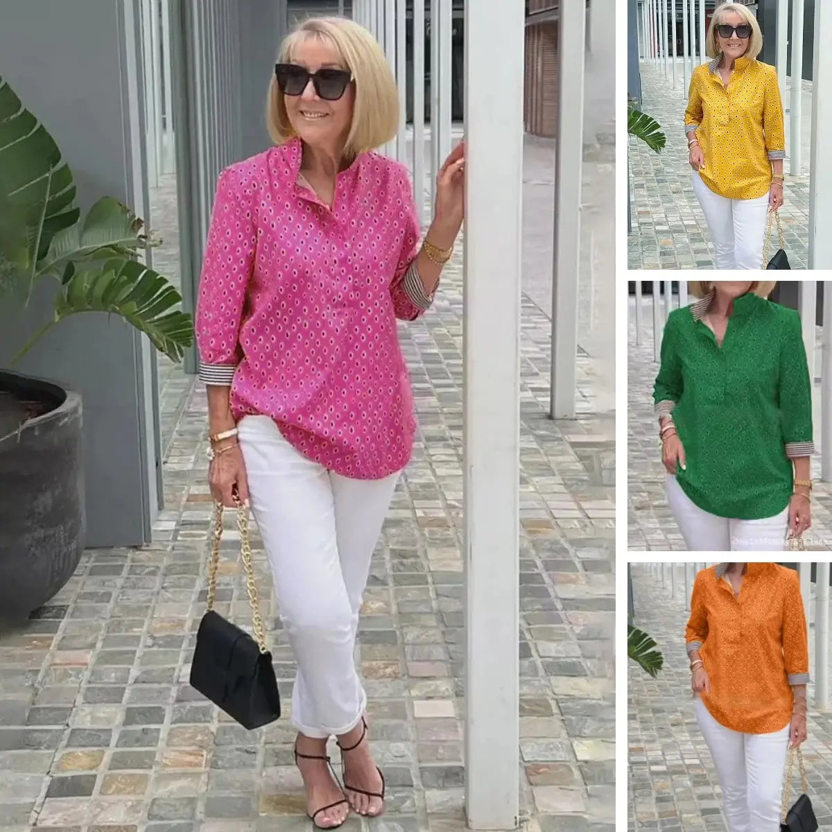 Grant | Bluse mit Stehkragen und bedruckten Ärmeln