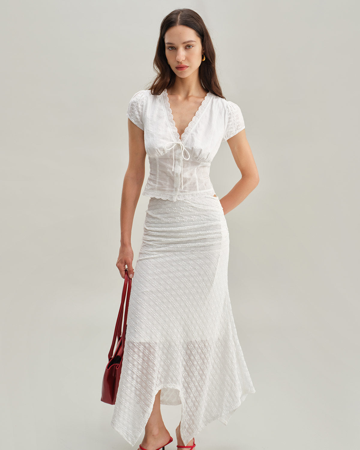 Chanel | Weiße Bluse mit strukturiertem Stoff und kurzen Ärmeln