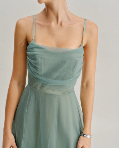 Tessa | Grünes Mesh Fließendes Slip-Midi-Kleid