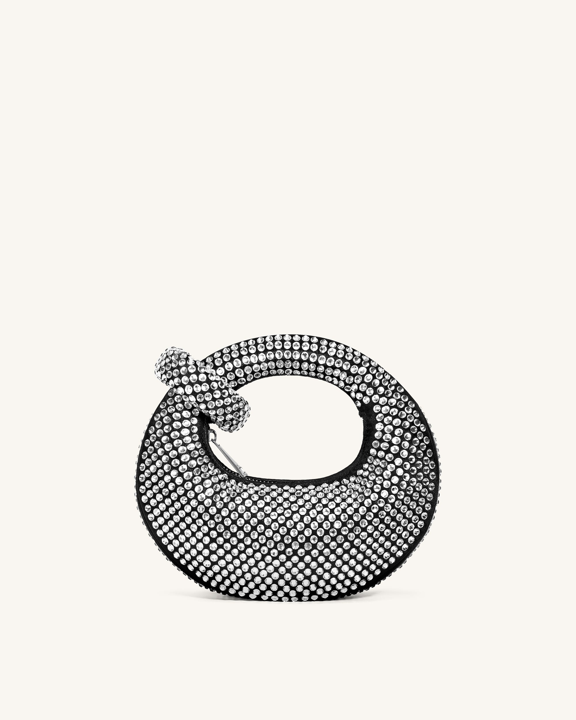 Abacus | Kristall Top Handle Bag – Zwart, Satijn, Avondclutch, Elegant