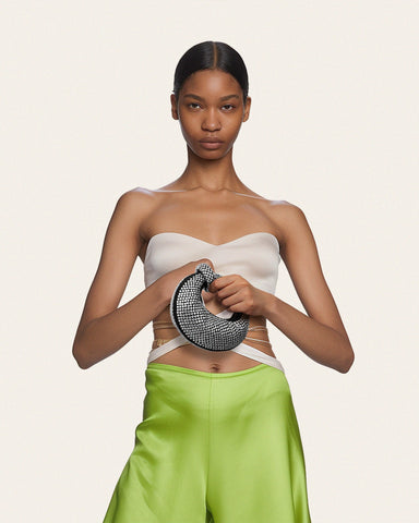 Abacus | Kristall Top Handle Bag – Zwart, Satijn, Avondclutch, Elegant