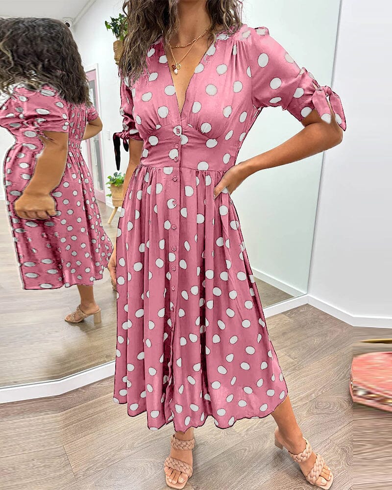 Millie | Kleid mit Punkten und tiefem V-Ausschnitt