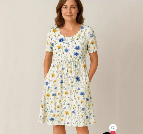 Caroline | Stilvolles und lässiges Blumenkleid mit Taschen