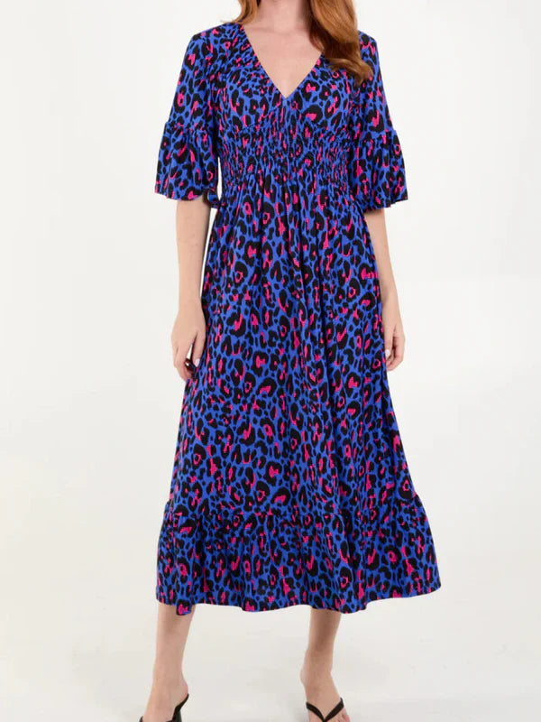 Ares | Faltenkleid mit Leopardenmuster