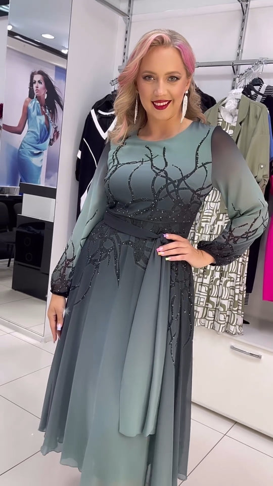 Asherim | Luxus-Chiffonkleid mit Farbverlauf und Kristallverzierung