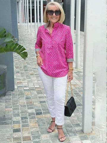 Grant | Bluse mit Stehkragen und bedruckten Ärmeln