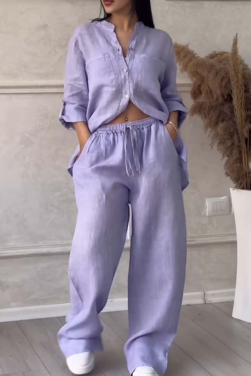 Alicia | Zweiteiliges Hosen-Set in uni aus Baumwolle und Leinen