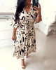 Catty |  V-ausgeschnittener Taillendruck bedrucktes Kleid