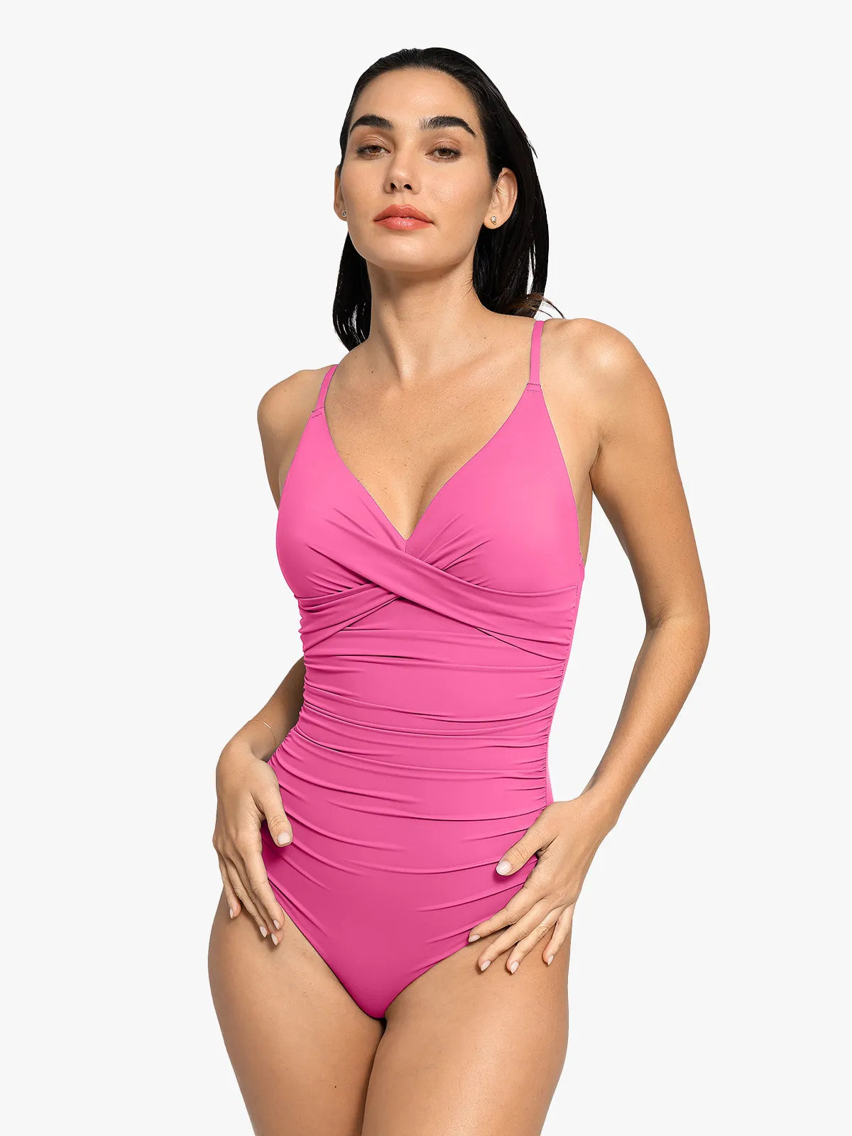 Shapewear Ruched Cross-Front Sculpting One-Piece Swimsuit
