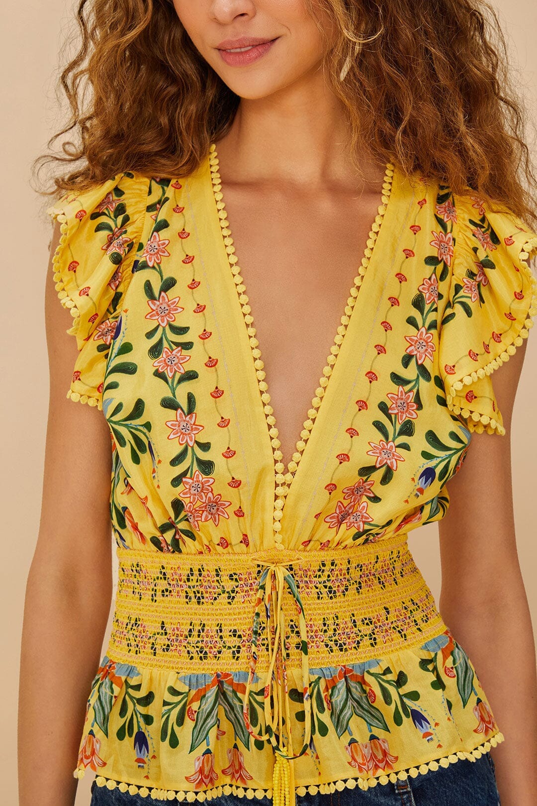 Mustafa | Gelbe zarte Blumen Streifen Bluse