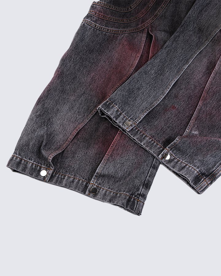 Langston | Paris Rote Verblassung 3D-Panel Weitbeinige Denimhose