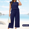 August |  Lässiger Zweiteiler für Damen: Ärmelloses Top & weite Hose