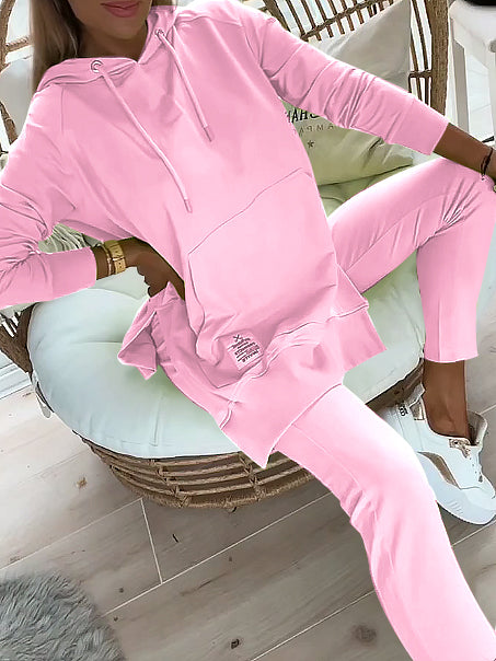 Amosa | Zweiteiliges Damen-Set in uni mit Kapuze und gefütterten Leggings