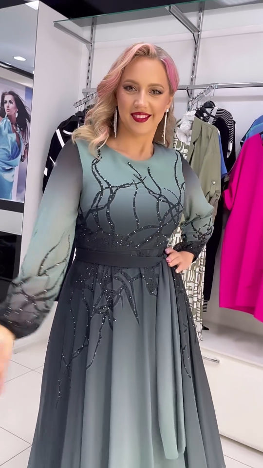 Asherim | Luxus-Chiffonkleid mit Farbverlauf und Kristallverzierung