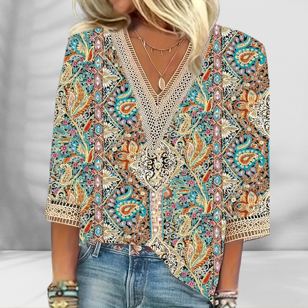 Darlene | Boho-Bluse mit floralen Motiven und langen Ärmeln