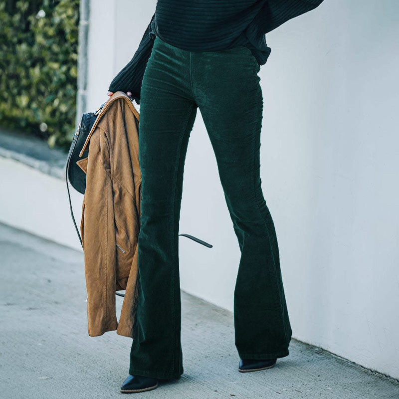 Nathalie | 2025 Hochtaillierte Hosen mit elastischer Taille aus Mikrocord