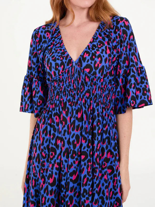 Ares | Faltenkleid mit Leopardenmuster