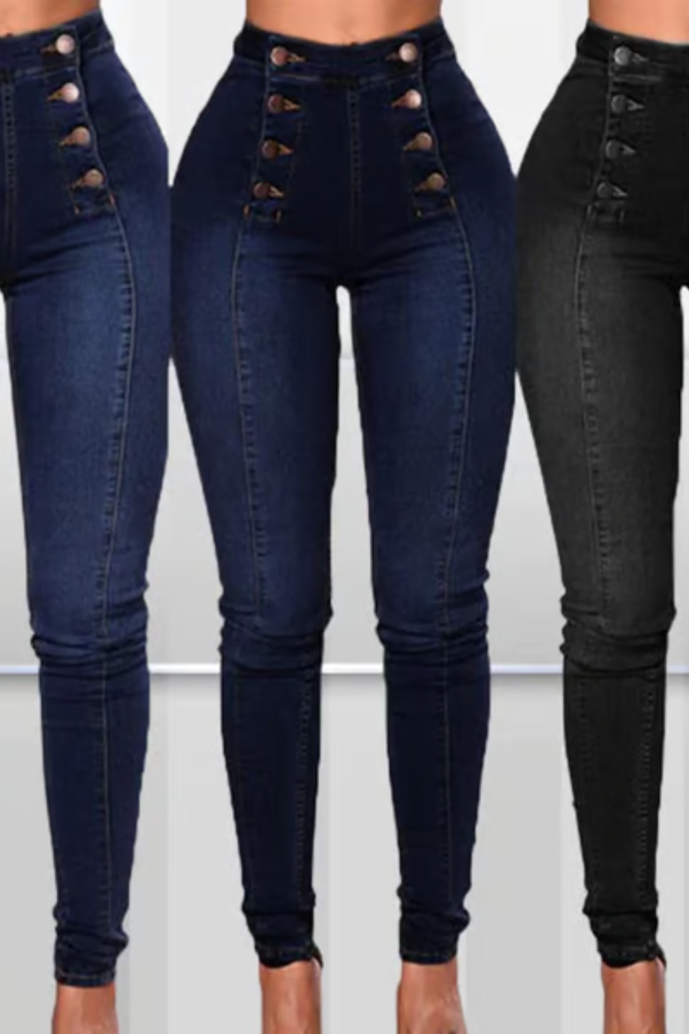 Jhea | Zweireihige Skinny-Jeans mit hoher Taille