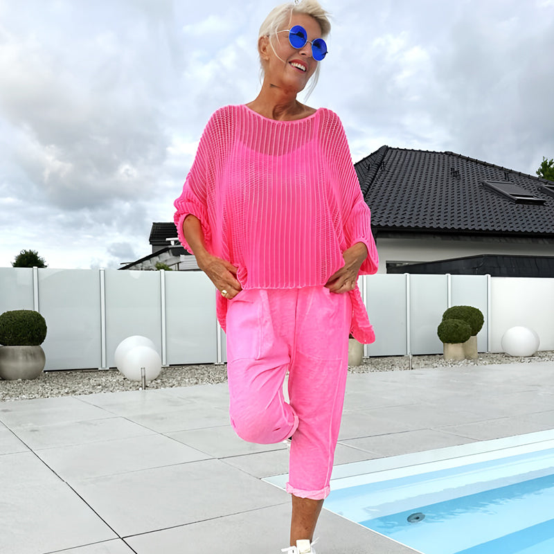 Lynda | Damen-Jumpsuit mit Buchstabendruck + hohler Kittel-Freizeitanzug