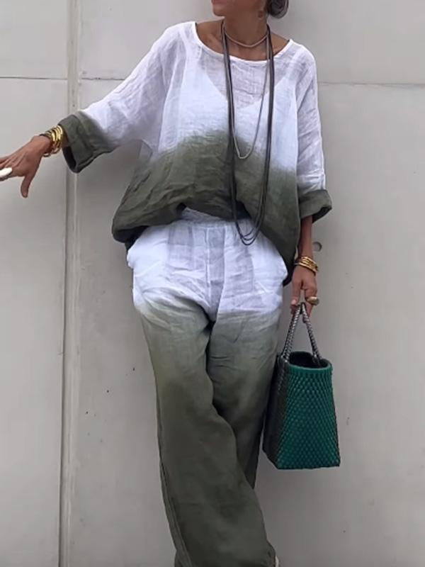 Laurie | Zweiteiliges Damen-Outfit aus Baumwolle und Leinen im Farbverlauf